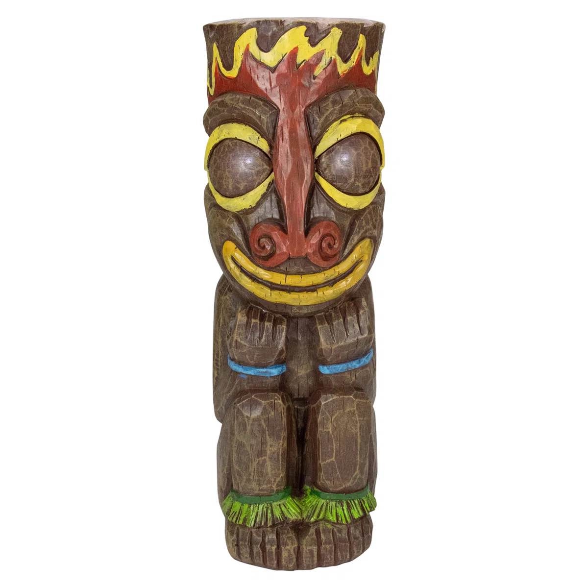 Condition photo showing As Is for 16" solar lighted polynesian outdoor garden fire tiki statue