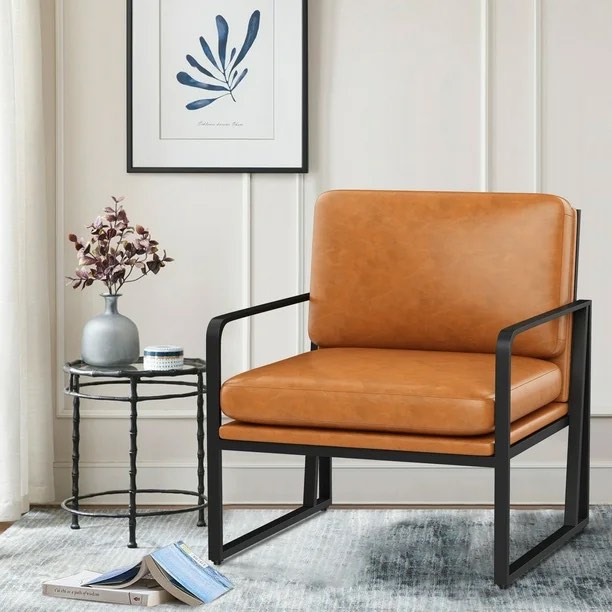 Condition photo showing New/Like New for accent chairs, upholstered accent chairs for living room modern arm chair lounge chair with metal frame (brown)