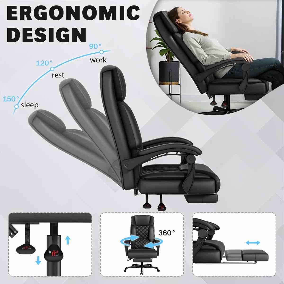 Condition photo showing New/Like New for office chair, heated reclining chair, ergonomic executive chair with footrest