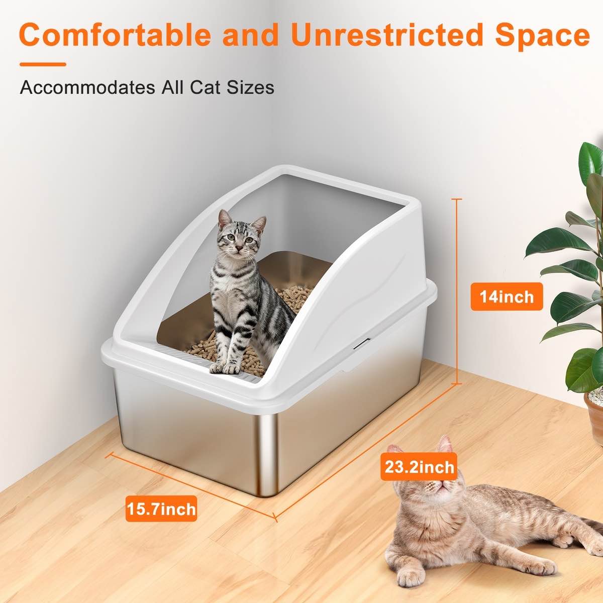 Condition photo showing Good Condition for stainless steel non clumping high sided cat litter box with lid