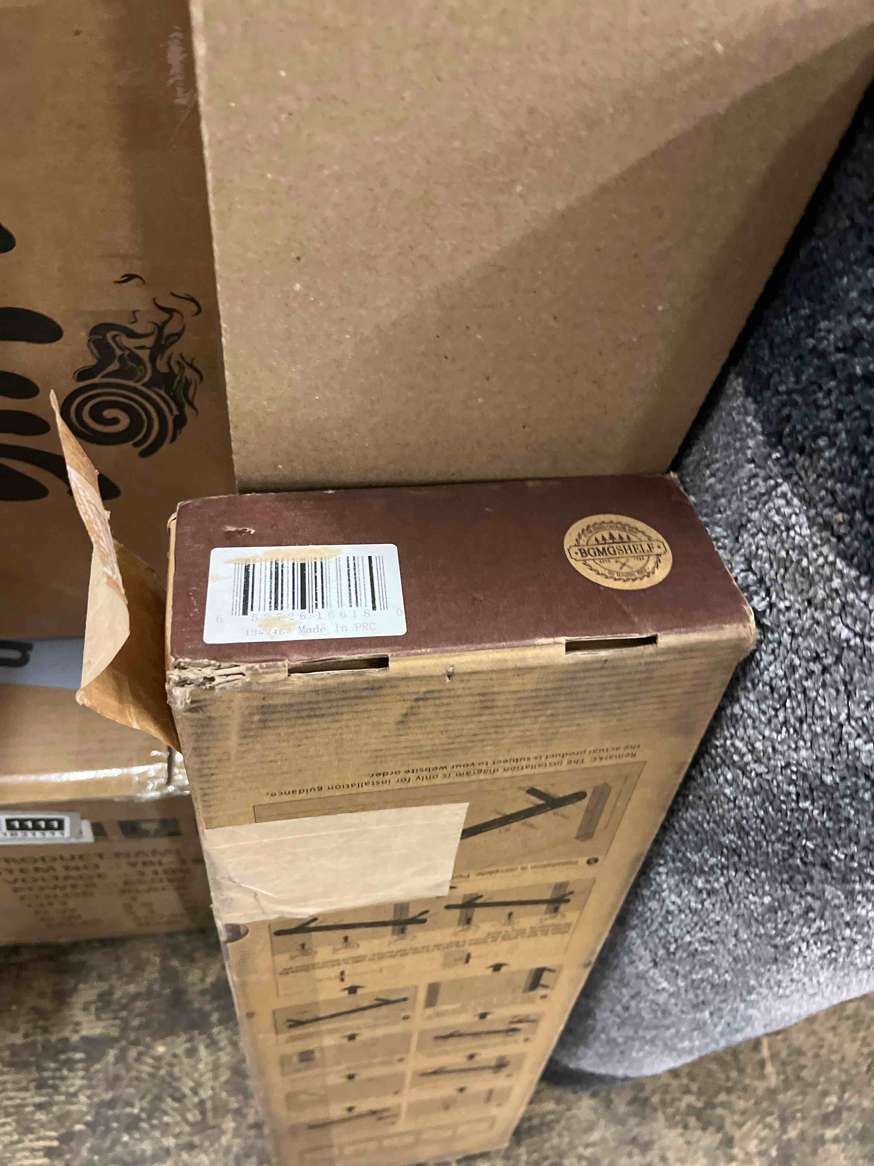 Condition photo showing New/Like New for BGMG Wood Floating Shelves for Wall 24 inch Set of 2, Rustic Wooden Wall Mount Shelves for Bathroom Living Room Bedroom Kitchen Farmhouse -24x 6.7 x1.25 inch-Dark Walnut