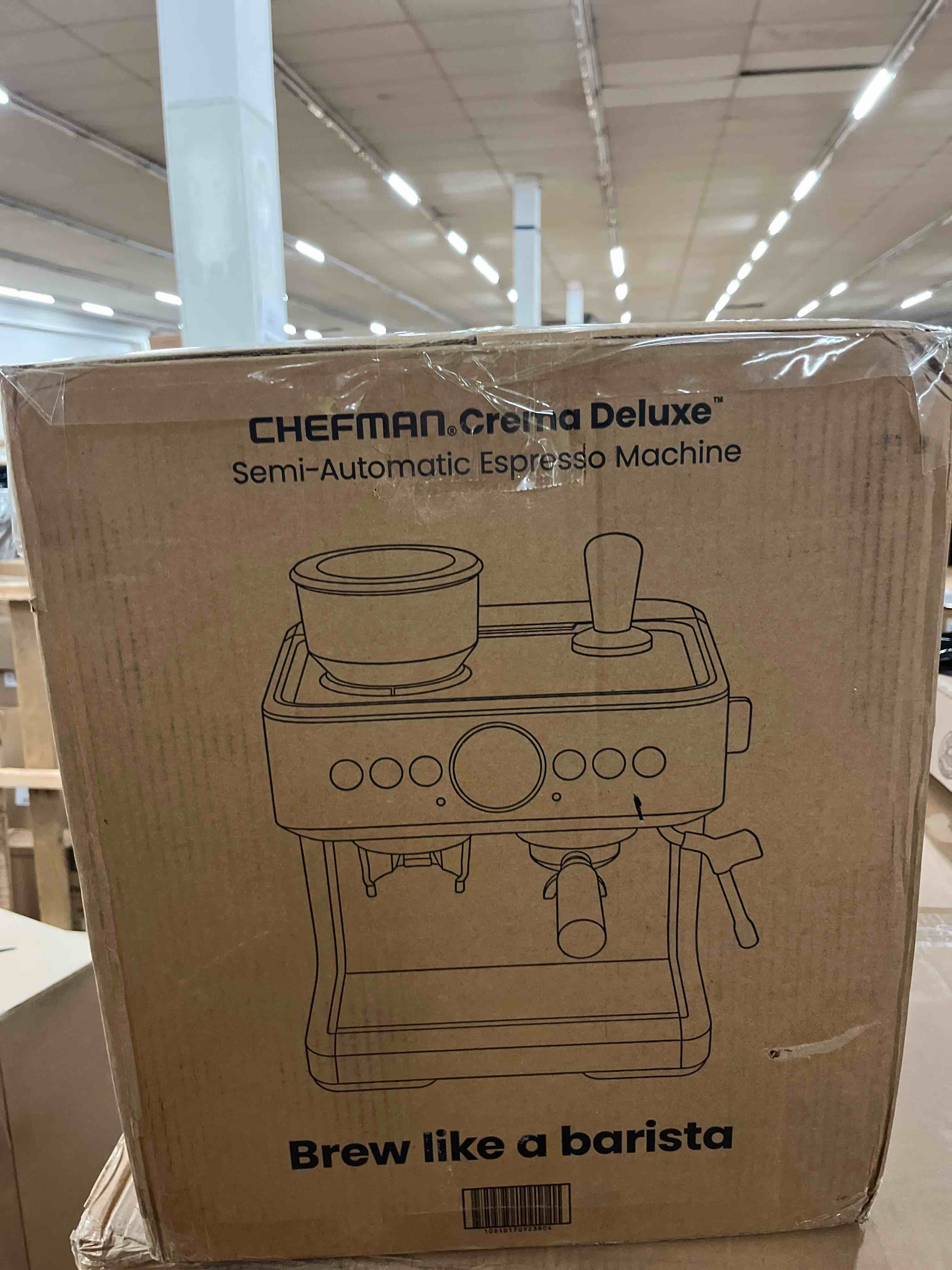 Condition photo showing New/Like New for Chefman Crema Deluxe Espresso Machine with Double Boiler, Use Milk Frother and Brew Espresso Simultaneously, Professional Coffee Maker with Coffee Grinder and Steam Wand, 30 Grind Settings