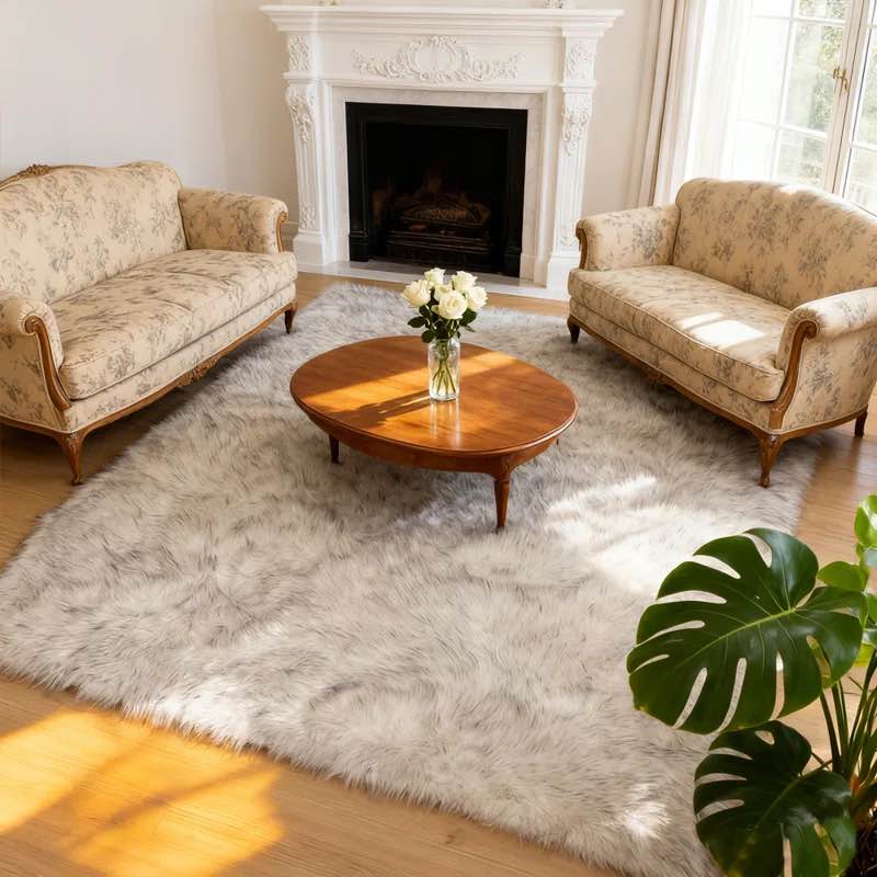 Condition photo showing New/Like New for Plush Faux Sheepskin White Rug (5 x 8 Foot)
