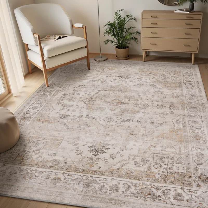 Condition photo showing New/Like New for Soft Beige Machine Washable Oriental Area Rug For Living Room, Bedroom (6 x 9 Foot)