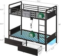 Condition photo showing New/Like New for Jocoevol Metal LED Bunk Bed Twin Over Twin with 2 Storage Drawers, USB Charging Station, Industrial Bunkbeds Heavy Duty Bed with Safety Guardrail and Ladder, No Box Spring Needed, Black