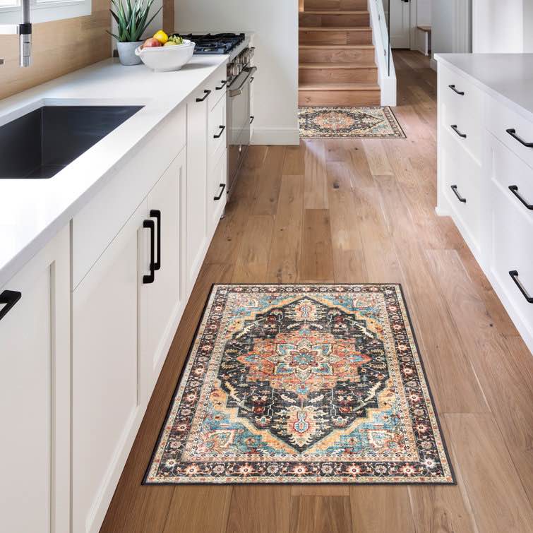 Condition photo showing New/Like New for Samira Tiefi Black Beige Multi Machine Washable Traditional Medallion Indoor Area Rug, Flat Pile for Living Room & Bedroom (3ft6x4ft6)