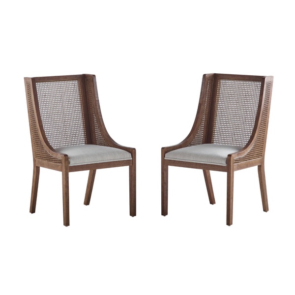 Condition photo showing New/Like New for Christopher Knight Home® - Dining Chair Set Of 2 Beige Upholstered Rattan Backrests Rustic Rubberwood Frame Comfortable Seats