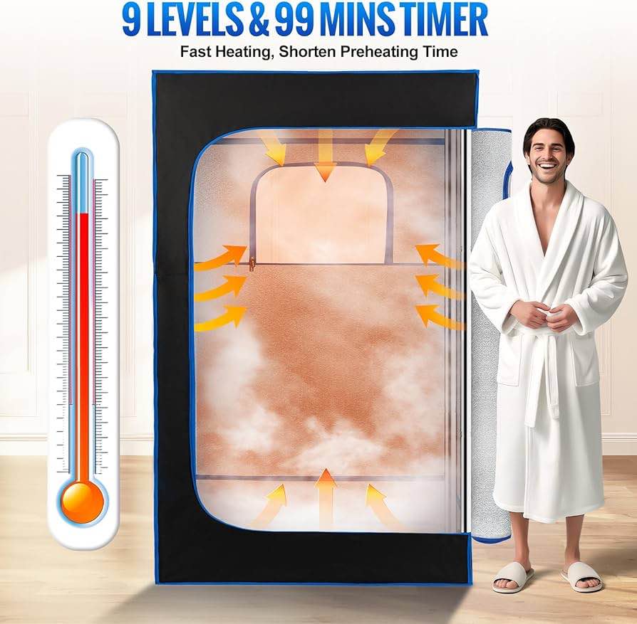 Condition photo showing New/Like New for Sauna Box, Portable Sauna, Portable Steam Sauna for Home, Sauna Tent with Steamer, Remote Control, Folding Chair, 9 Levels, 2.6' x 2.6' x 5.9'