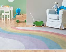 Condition photo showing New/Like New for Well Woven Kids Rugs Crescent Rainbow Modern Multi Color Printed Distressed Machine Washable 3 3 x 5 feet Area Rug