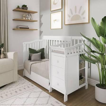 dream on me jayden 4-in-1 mini convertible crib and changer in white, greenguard gold certified, non-toxic finish, new zealand pinewood
