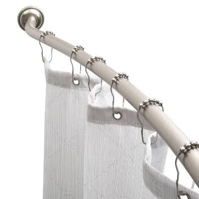 zenna home 50" to 72" neverrust rustproof adjustable tension curved shower rod brushed nickel : microfiber, machine washable, non-slip backing