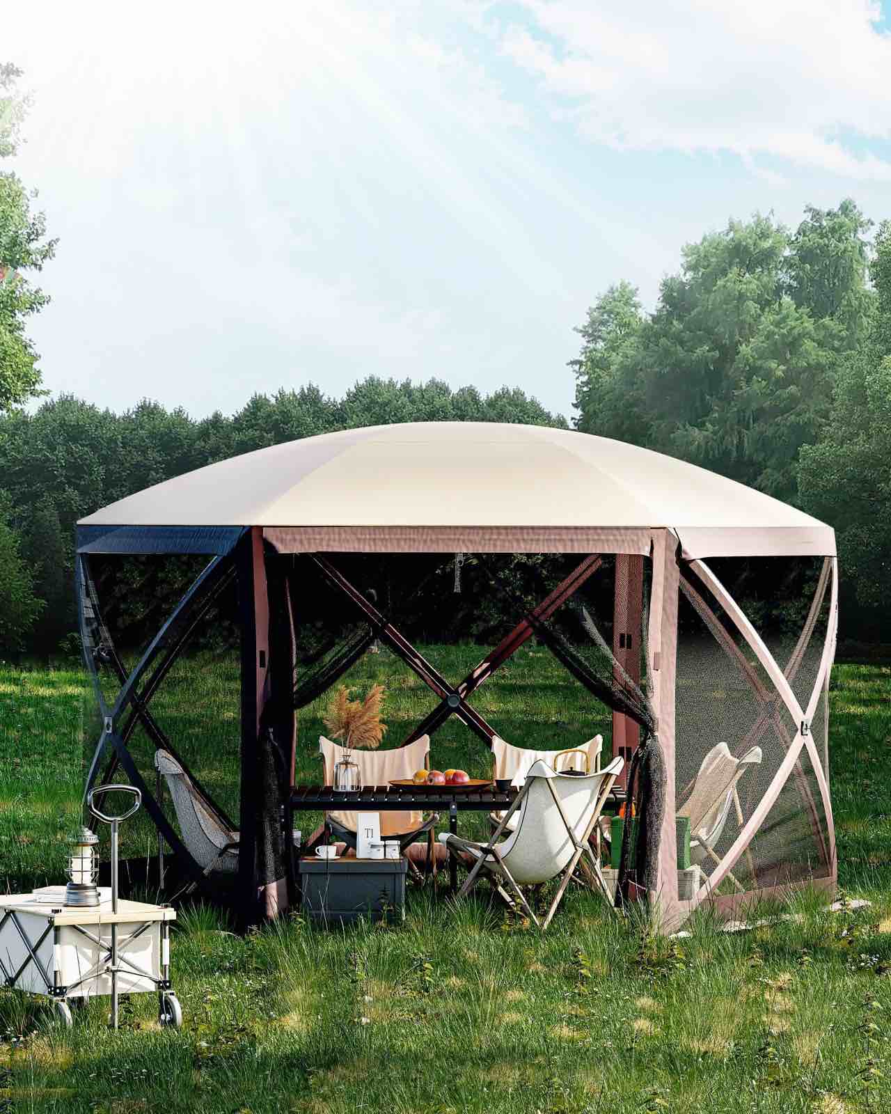 Garvee 12'x12' Portable Hexagon Pop-Up Gazebo with 210D Oxford Fabric for Camping, Patio, Backyard & Lawn Events