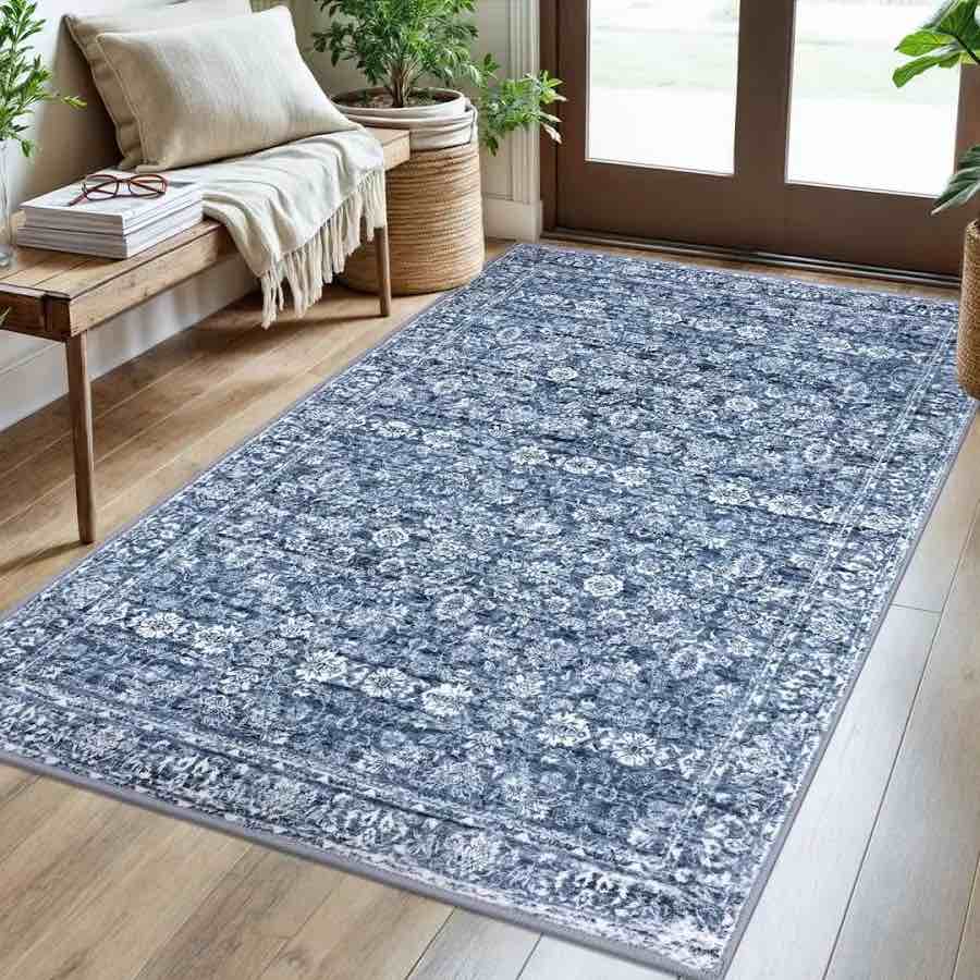 blue area rugs washable rug for living room bedroom rug with rubber backing (2' x 3')