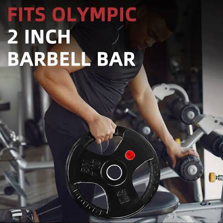 Condition photo showing New/Like New for fitvids 2-inch olympic rubber weight plates sets, bumper plates set with barbell for strength training, 180-390 lbs multiple options