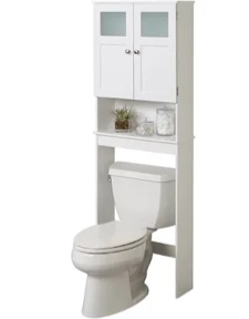 zenna home over the toilet storage cabinet, wooden bathroom storage organizer with glass doors and 3 shelves, bathroom space saver that fits above toilet, white