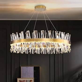 glam led chandelier 31.4 inch crystal ring chandeliers with remote dimmable led light indoor hanging lights luxury ceiling pendant lighting fixtures living dining bedroom gold light