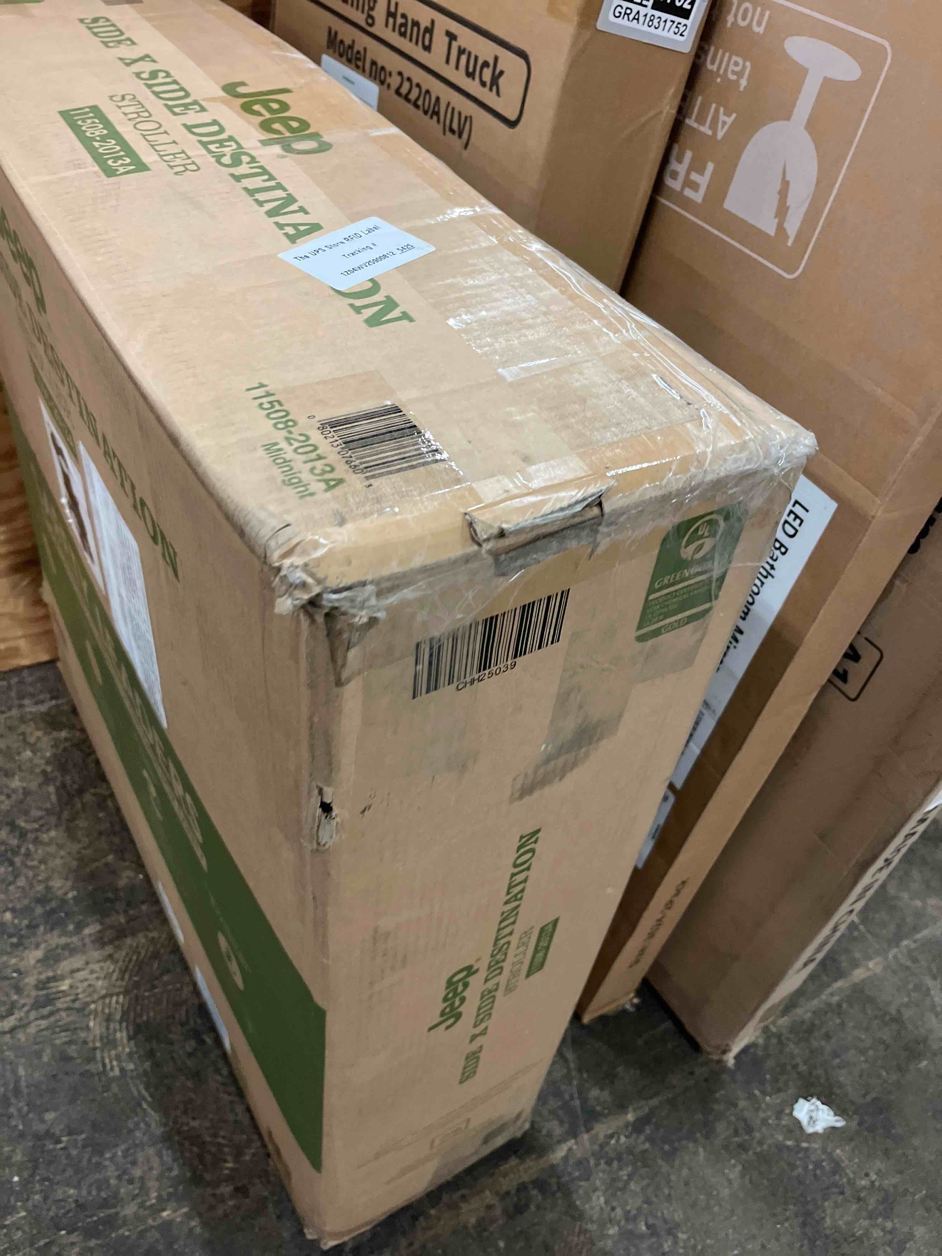 Condition photo showing New/Like New for jeep destination ultralight side x side double stroller by delta children - midnight black