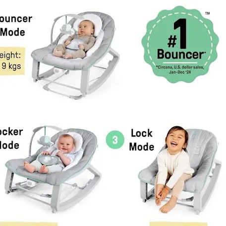 Condition photo showing Good Condition for ingenuity keep cozy 3-in-1 grow with me baby bouncer, rocker & toddler seat - weaver