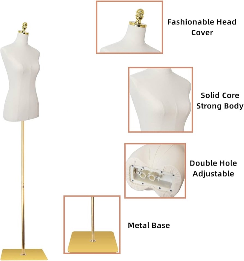 Condition photo showing New/Like New for easehome dress form mannequin torso, 43-73 inch height adjustable female manikin body clothing display with metal bracket and rectangular base for sewing dress display,beige