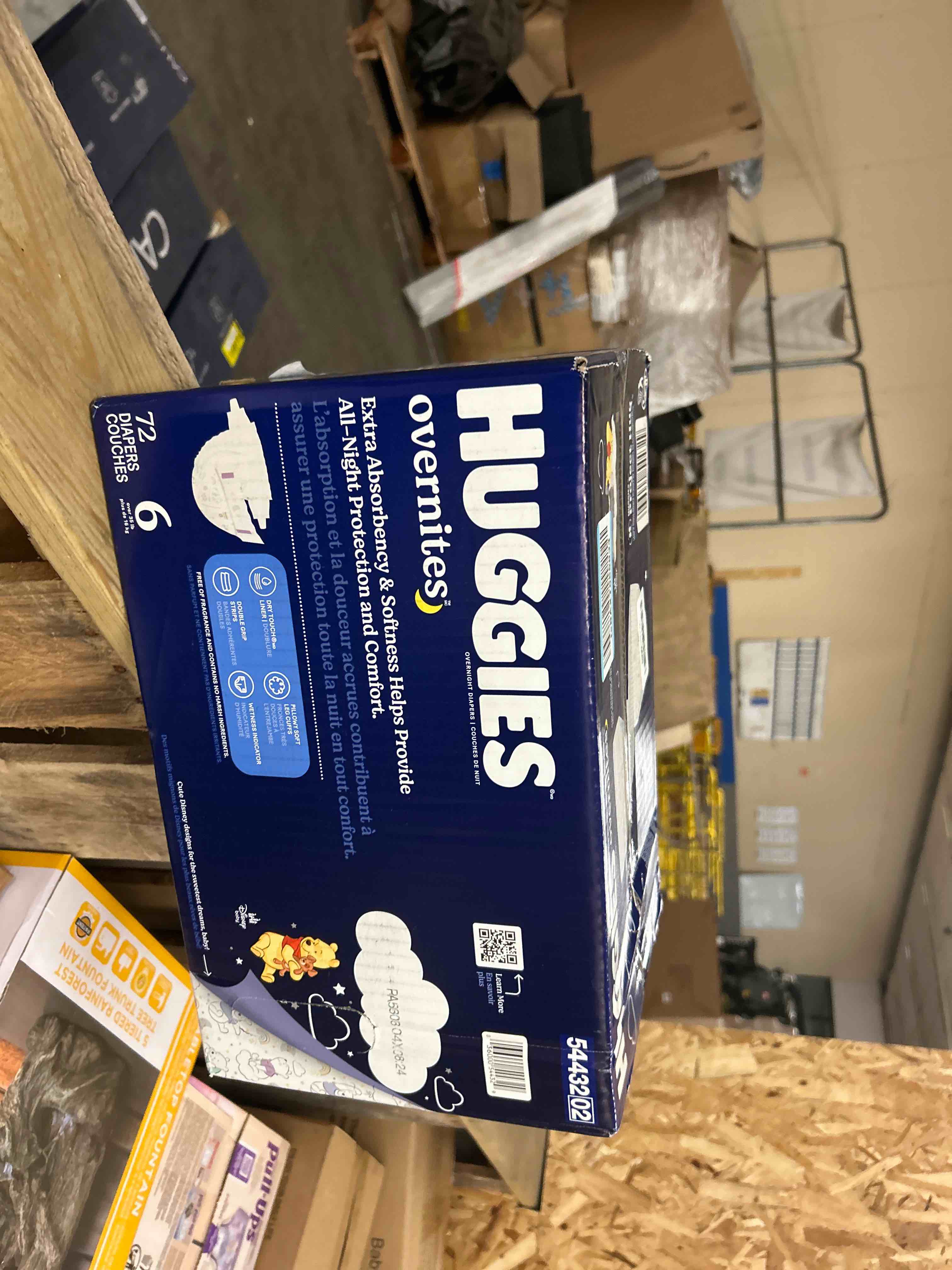 Condition photo showing New/Like New for huggies size 6 overnites baby diapers: overnight diapers, size 6 (35+ lbs), 72 ct, packaging may vary