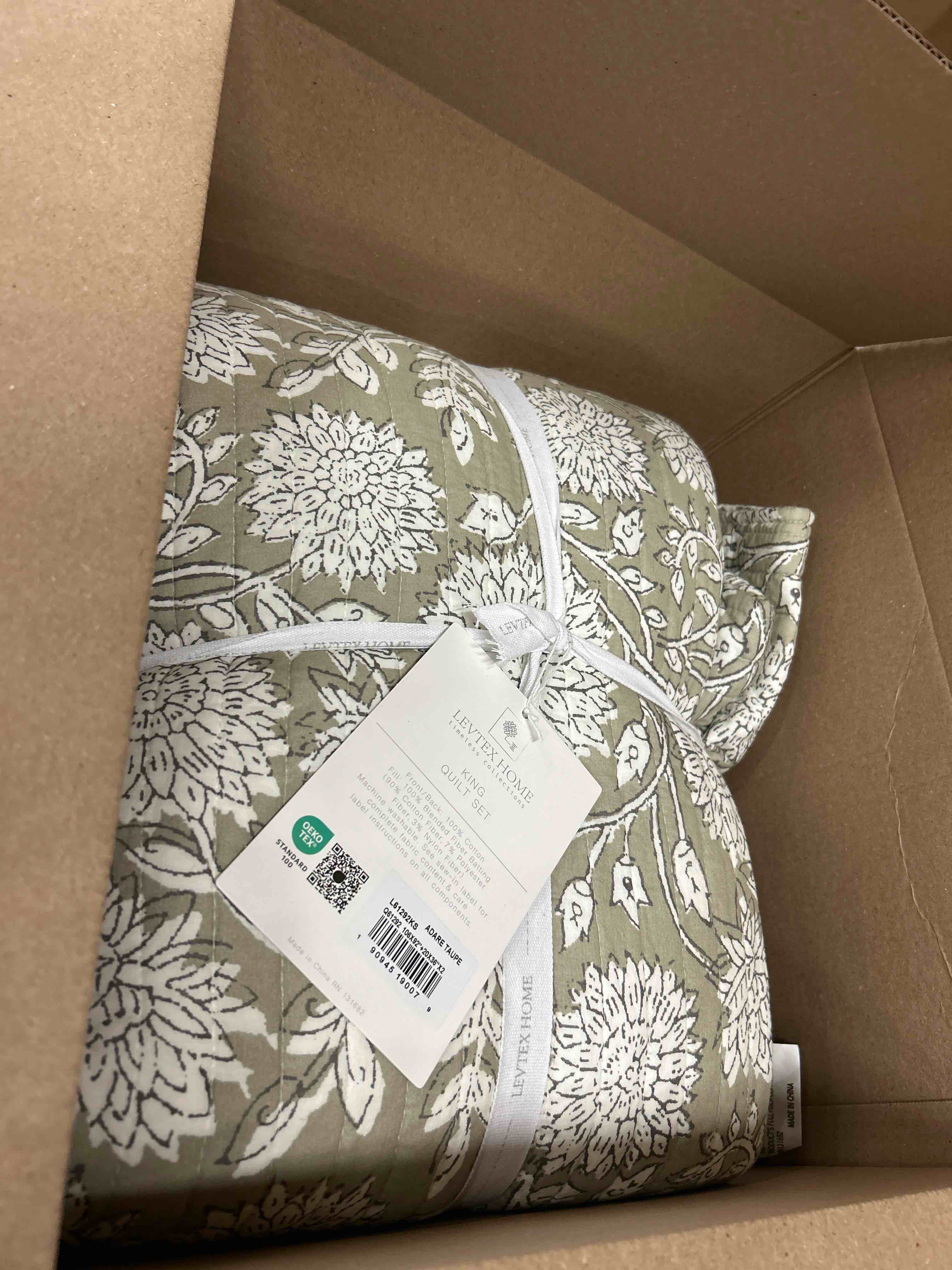 Condition photo showing New/Like New for levtex home adare quilt set with shams, brown- king