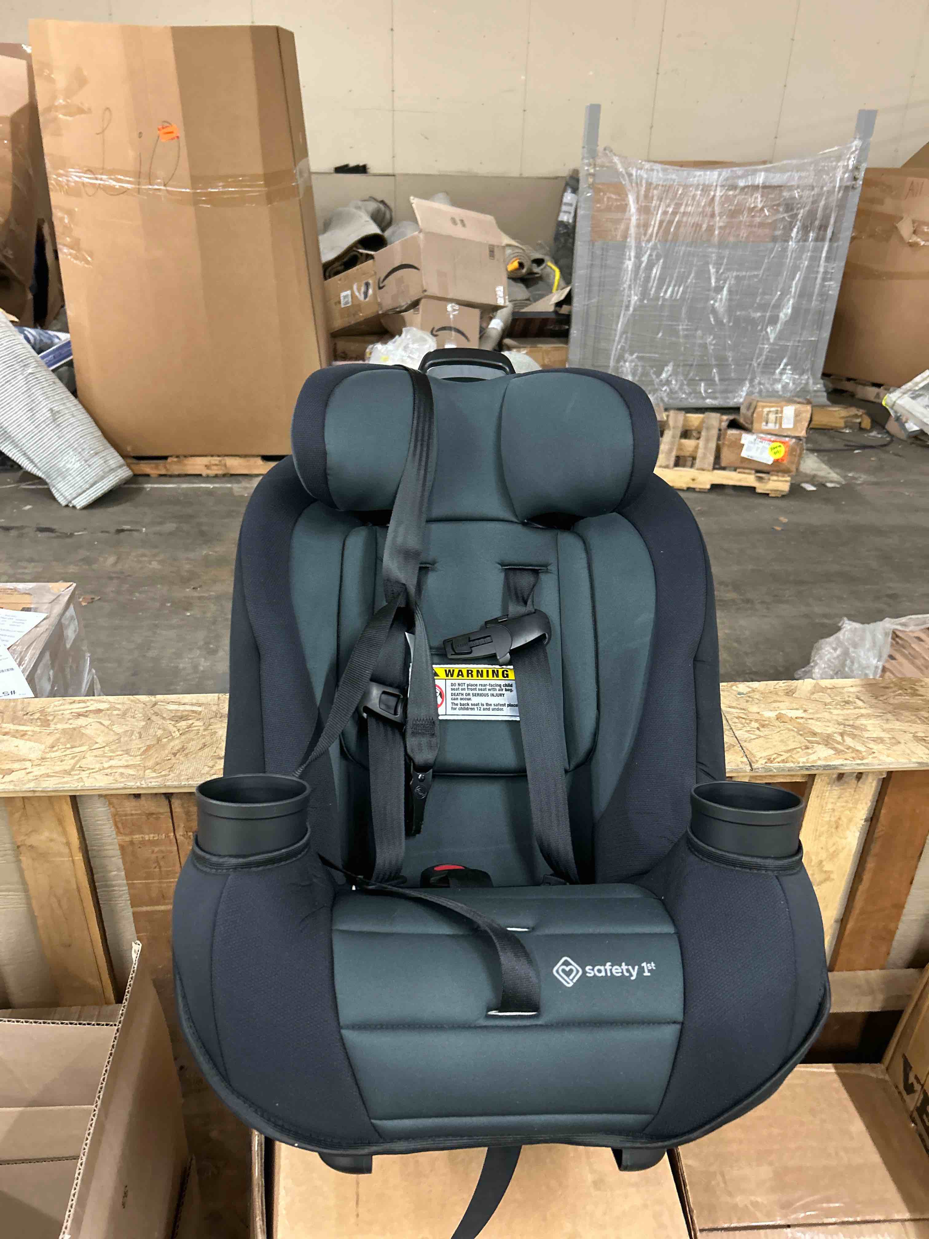 Condition photo showing New/Like New for safety 1st ellaris 3-in-1 convertible car seat, slim fit design, rear & forward-facing, 5-position headrest, 3-across fit, travel-friendly with machine-washable seat pad, smokey haze