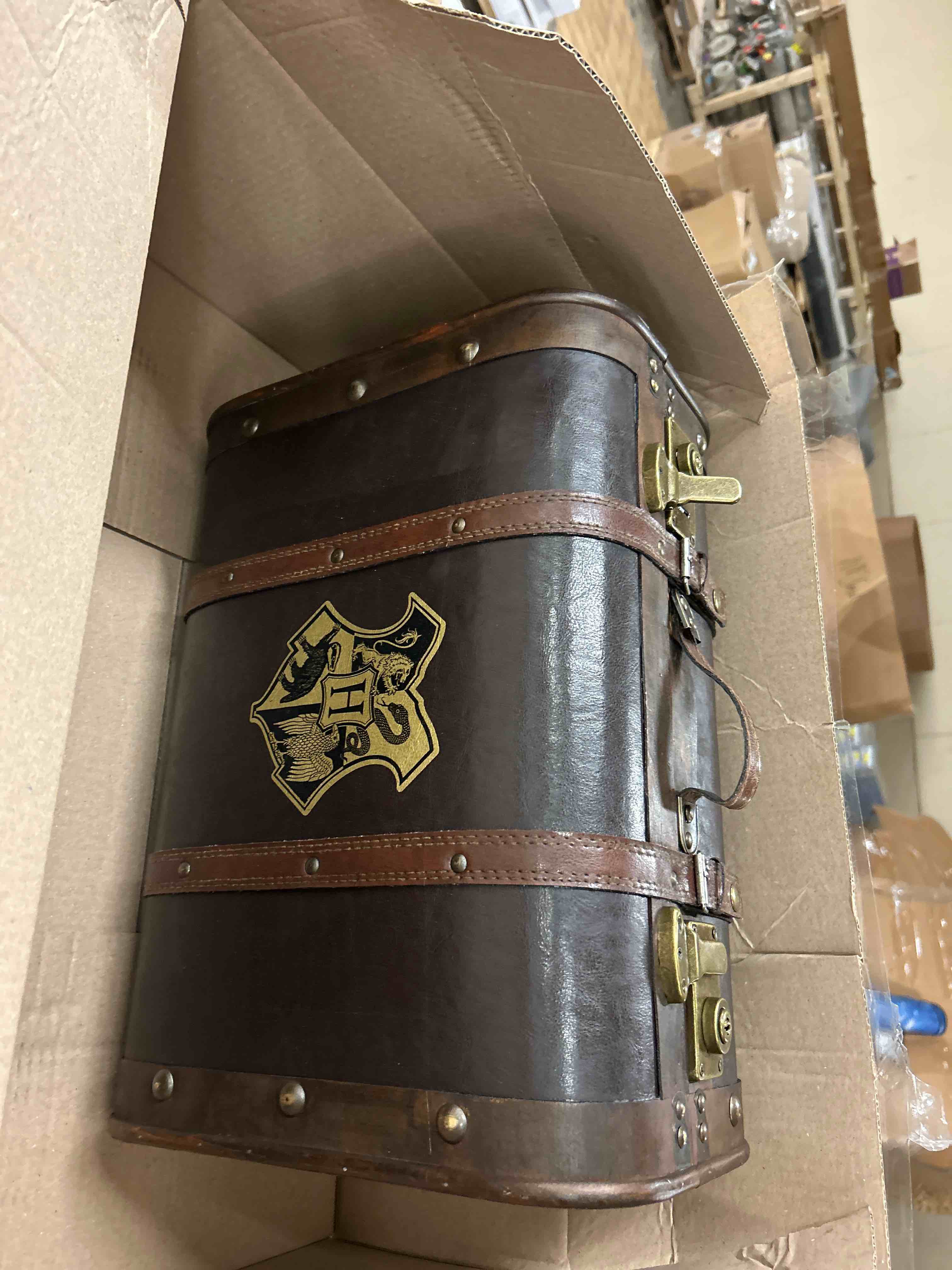 Condition photo showing New/Like New for harry potter hogwarts school trunk - collectible storage chest with hogwarts crest - 17.5" decorative keepsake box for fans - not for travel use