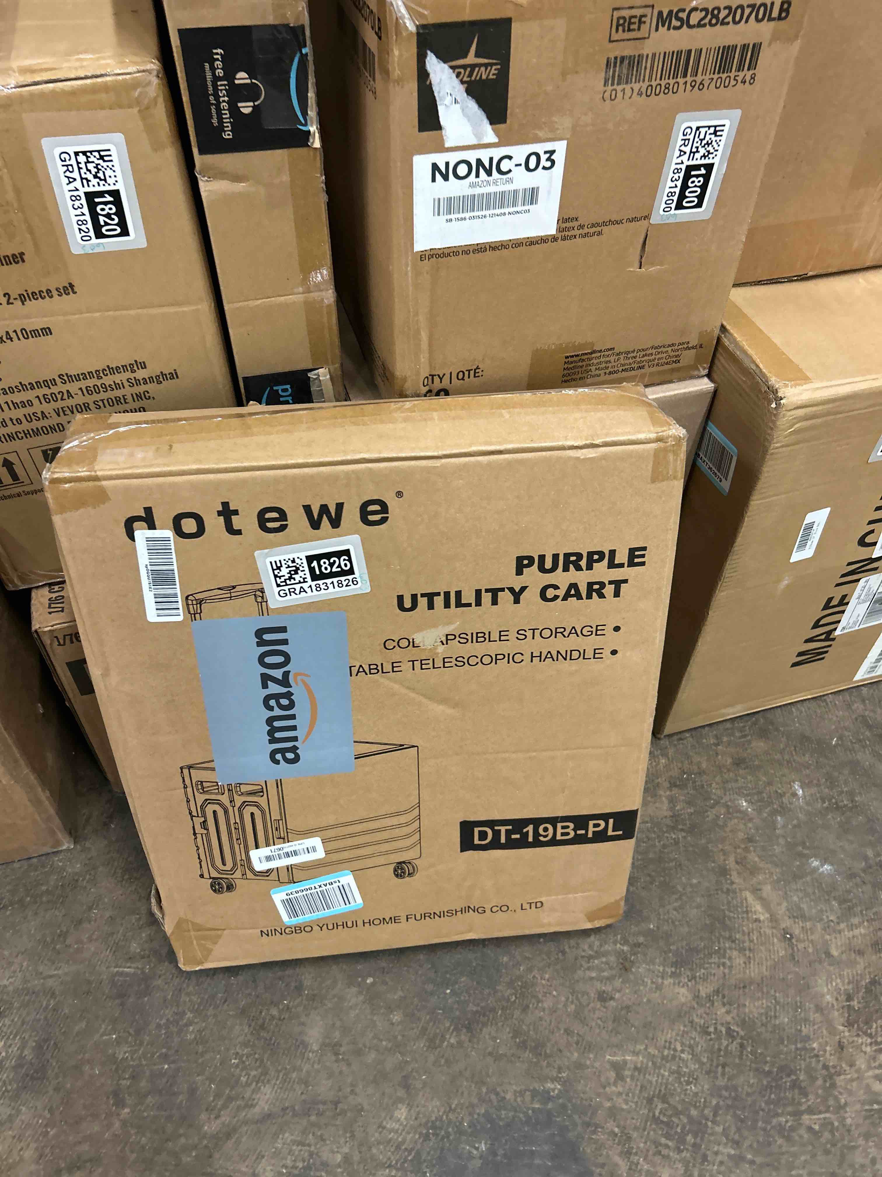 Condition photo showing New/Like New for folding utility cart portable rolling crate handcart foldable shopping trolley collapsible, with lid, on wheels, for grocery, garden, office, storage, teacher, tool (purple)