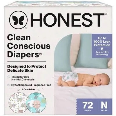the honest company clean conscious disposable diapers - pandas & above it all - size newborn - 72ct