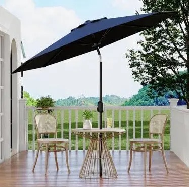 Garvee 10' Patio Umbrella with Crank Lift & Push Button Tilt, Table Umbrella Outdoor Patio 8 Sturdy Ribs for Yard, Deck, Pool, Navy Blue