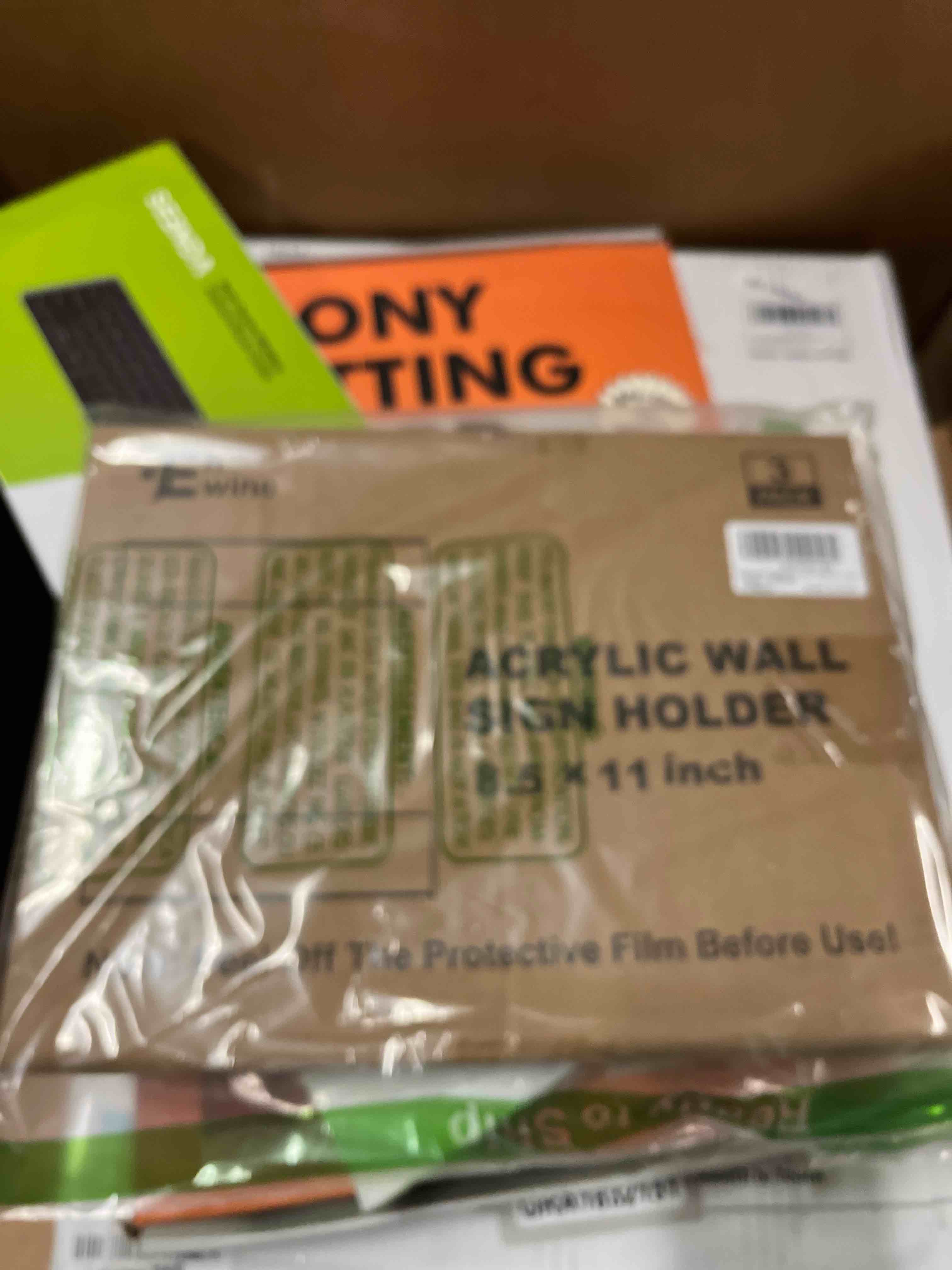 Condition photo showing New/Like New for ehwine 3 pack 8.5 x 11 wall mount acrylic sign holder, wall signs photo menu flyer display holders, plastic clear acrylic wall frames for office home hotel business store (with adhesive tape)
