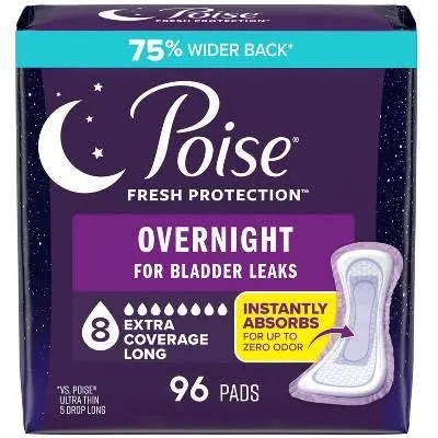 poise incontinence bladder control pads overnight fresh protection ultimate absorbency - 96ct