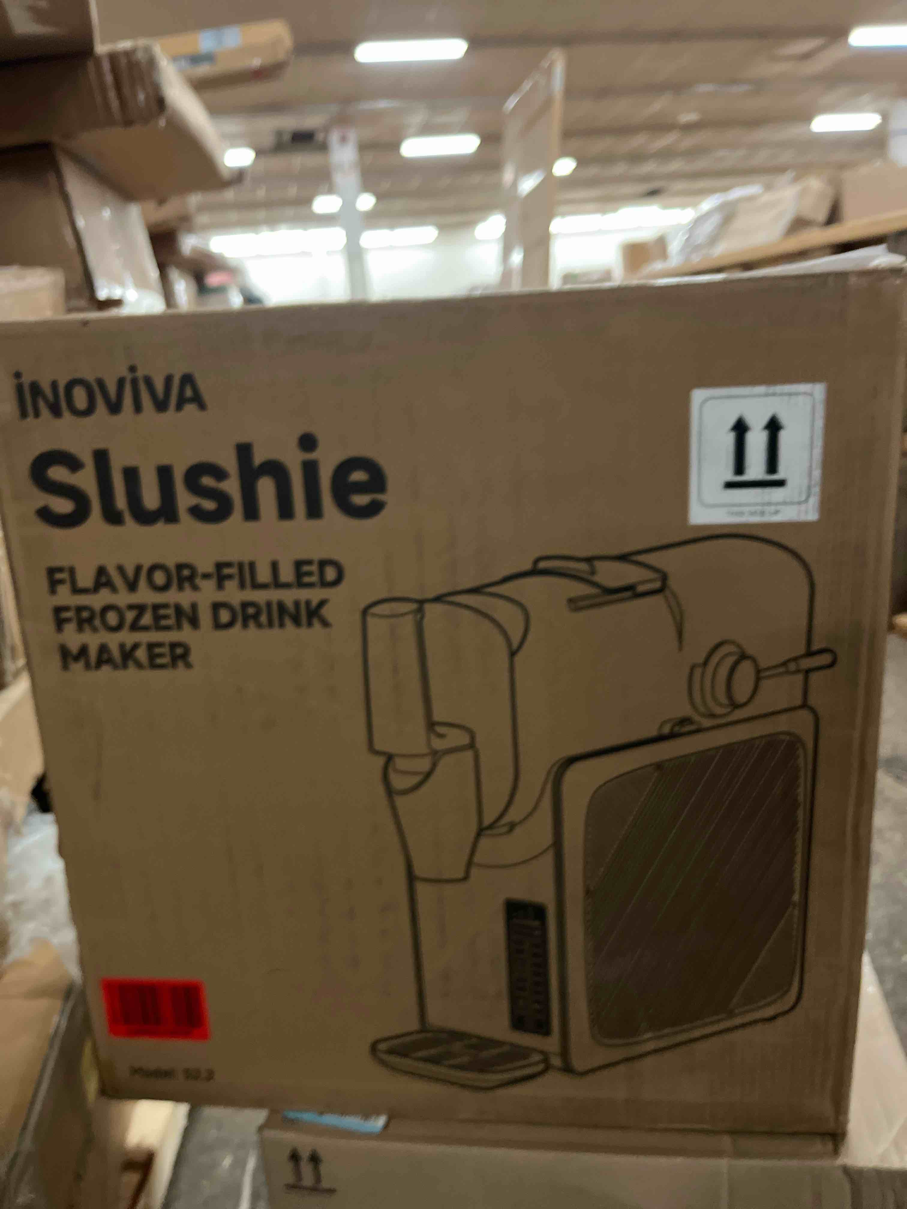 Condition photo showing New/Like New for slushie machine, no ice needed, inoviva 68 oz frozen drink maker for home with self-cleaning, 5 preset programs, frozen margaritas, frappés, milkshake, and more, (2025 version)