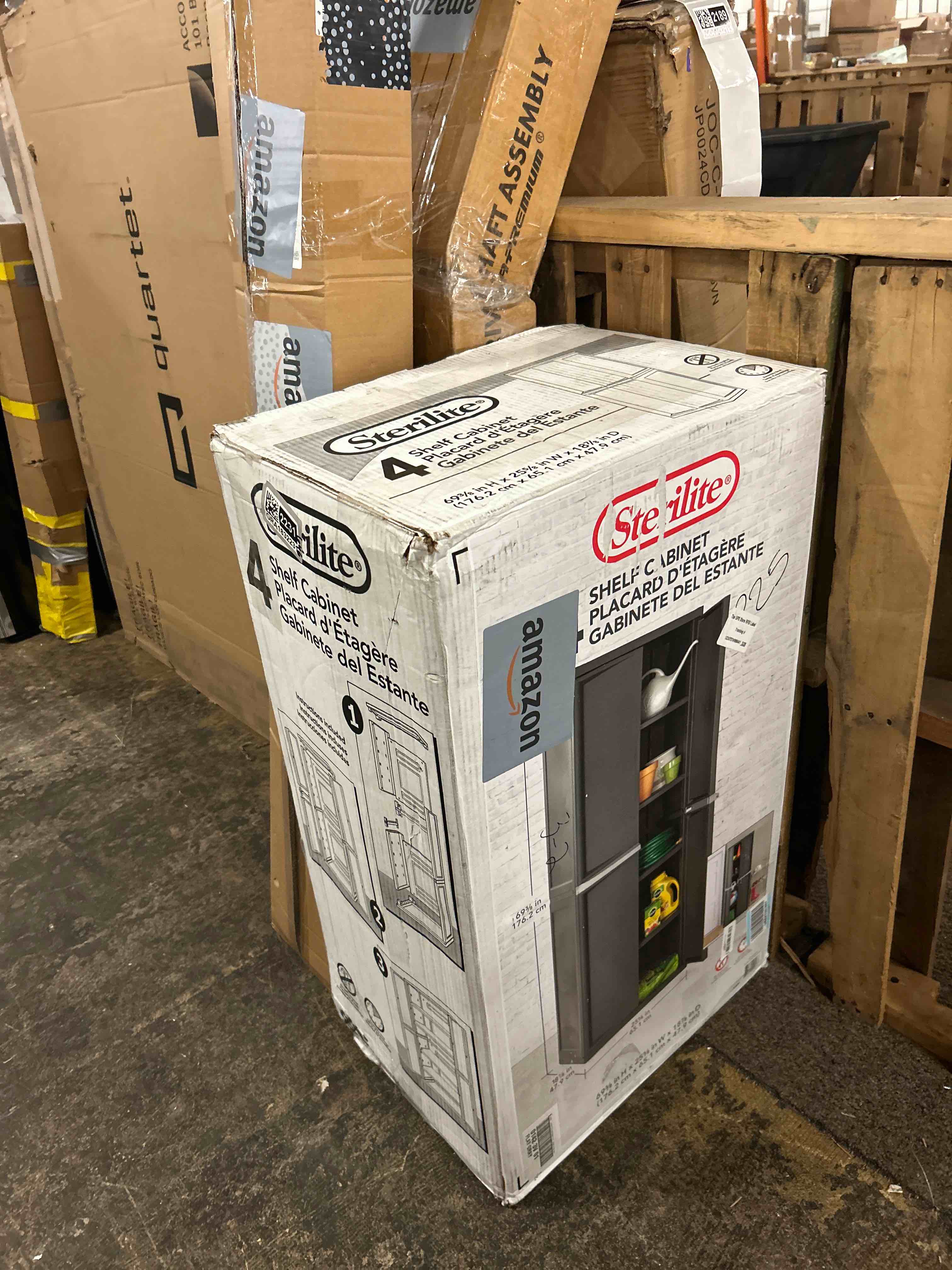 Condition photo showing New/Like New for sterilite 4 shelf cabinet, lockable utility storage w/ adjustable shelves, gray - plastic shelving unit for organizing garage, pantry, basement, laundry room or mudroom