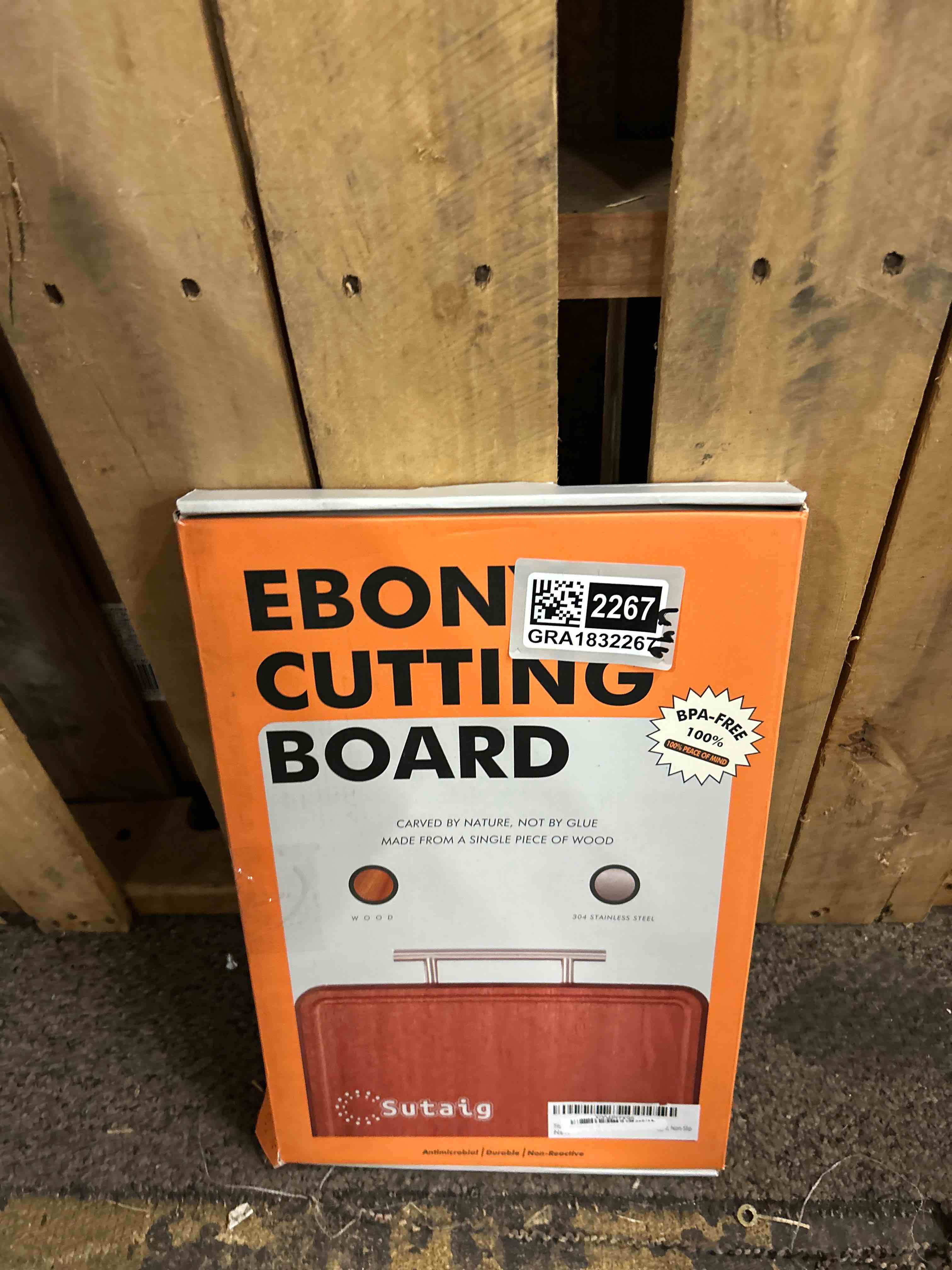 Condition photo showing New/Like New for wood cutting board, 15” 304 stainless steel cutting board for kitchen, non toxic non plastic & ebony large chopping board for meat with juice groove for meat & veggies