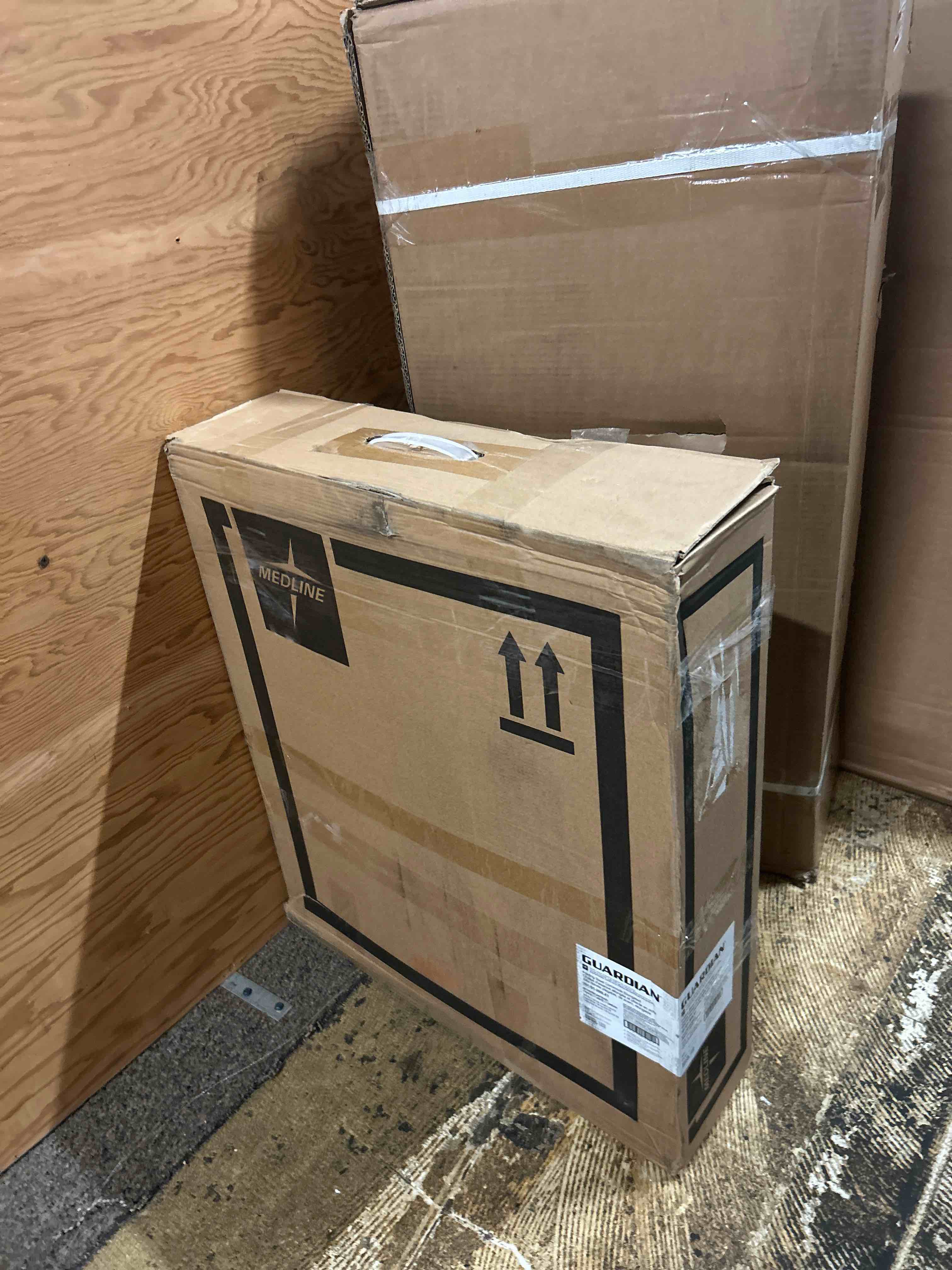 Condition photo showing New/Like New for medline - 3-in-1 steel bedside commode, elongated seat, folding frame, supports up to 350 lbs. - gray