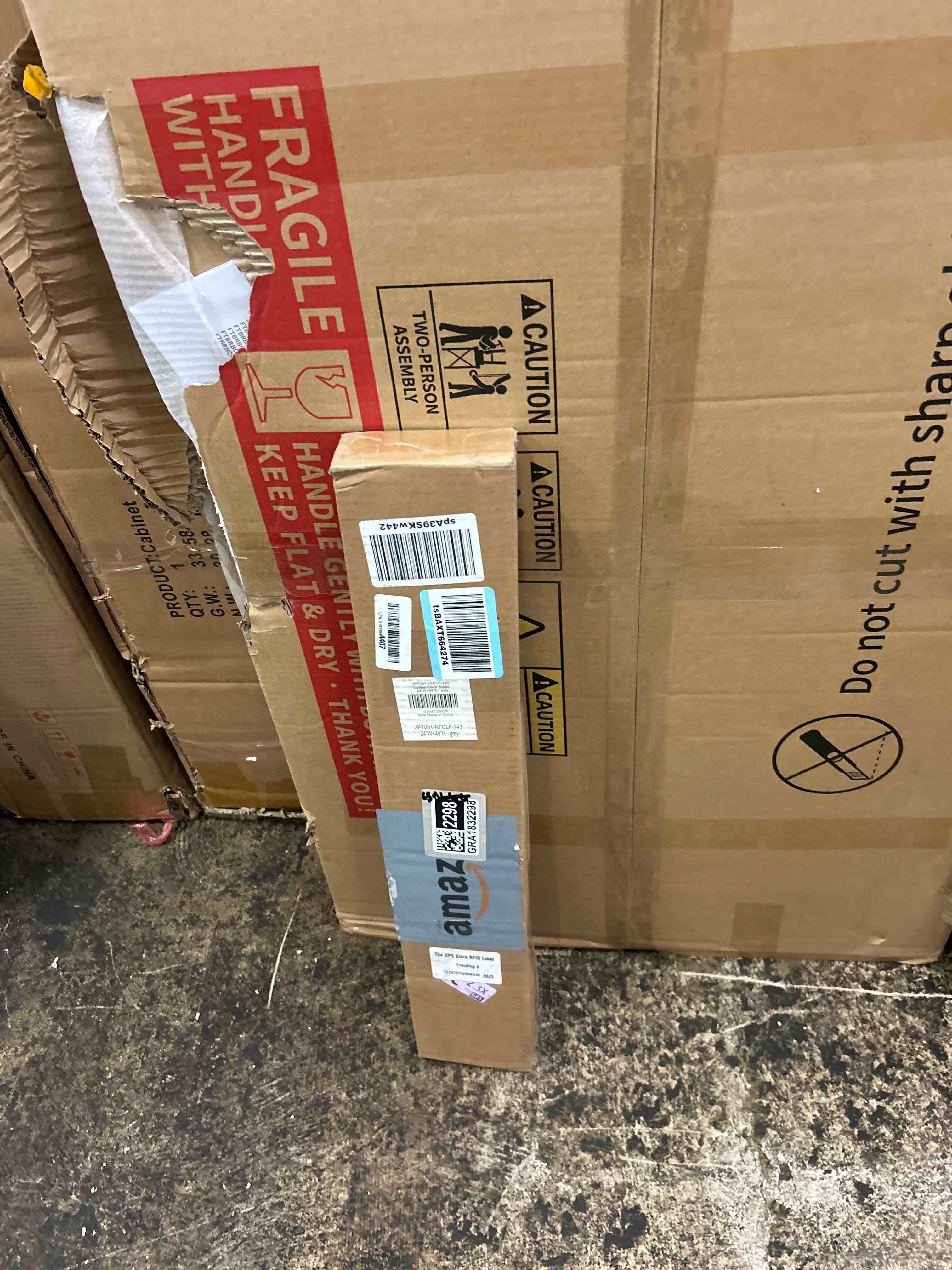 Condition photo showing New/Like New for lazblinds no tools no drill cordless cellular shades, light filtering honeycomb shades for home, thermal insulation blinds for windows, 24" w x 48" h, grey