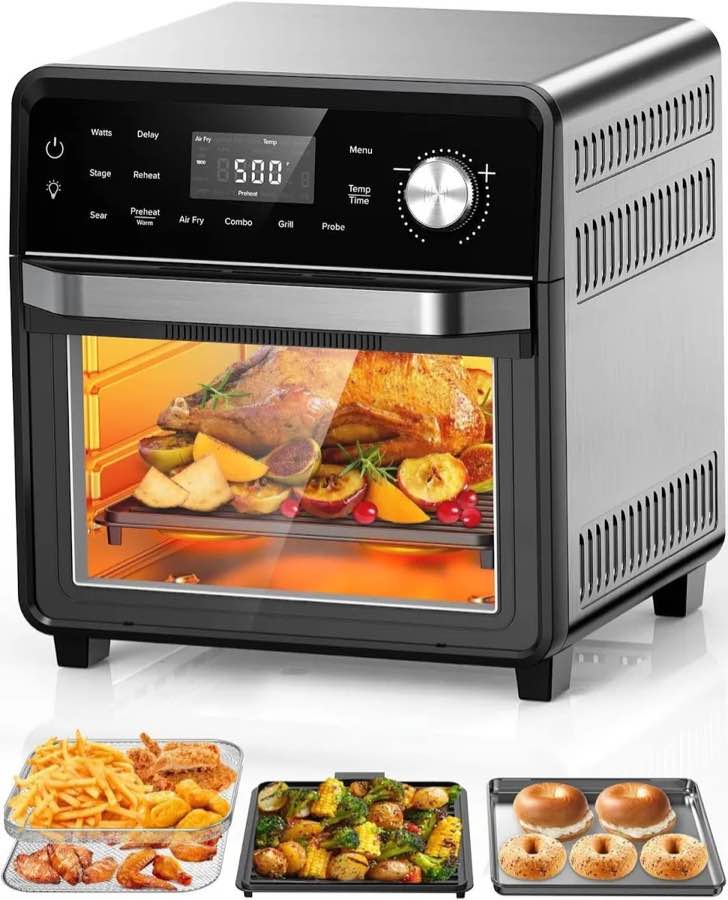 Nuwave TODD ENGLISH Air Fryer Grill Oven Combo, TRUE Char & Flavor, 100 in 1 Super Convection Toaster Oven Countertop, Excellent Thermal Insulation, POWERPORT Plug-In Grill, 550°F, Stainless Steel