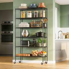 storage shelves 2100lbs capacity, 6-shelf on casters 48" l×18" w×82" h commercial wire shelving unit adjustable layer metal rack strong steel for restaurant garage pantry kitchen,black