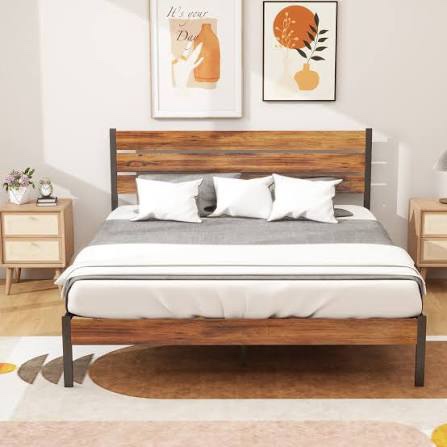 simenmax full size bed frame with headboard, mattress foundation with all sturdy metal support, under bed storage, no box spring needed, rust brown