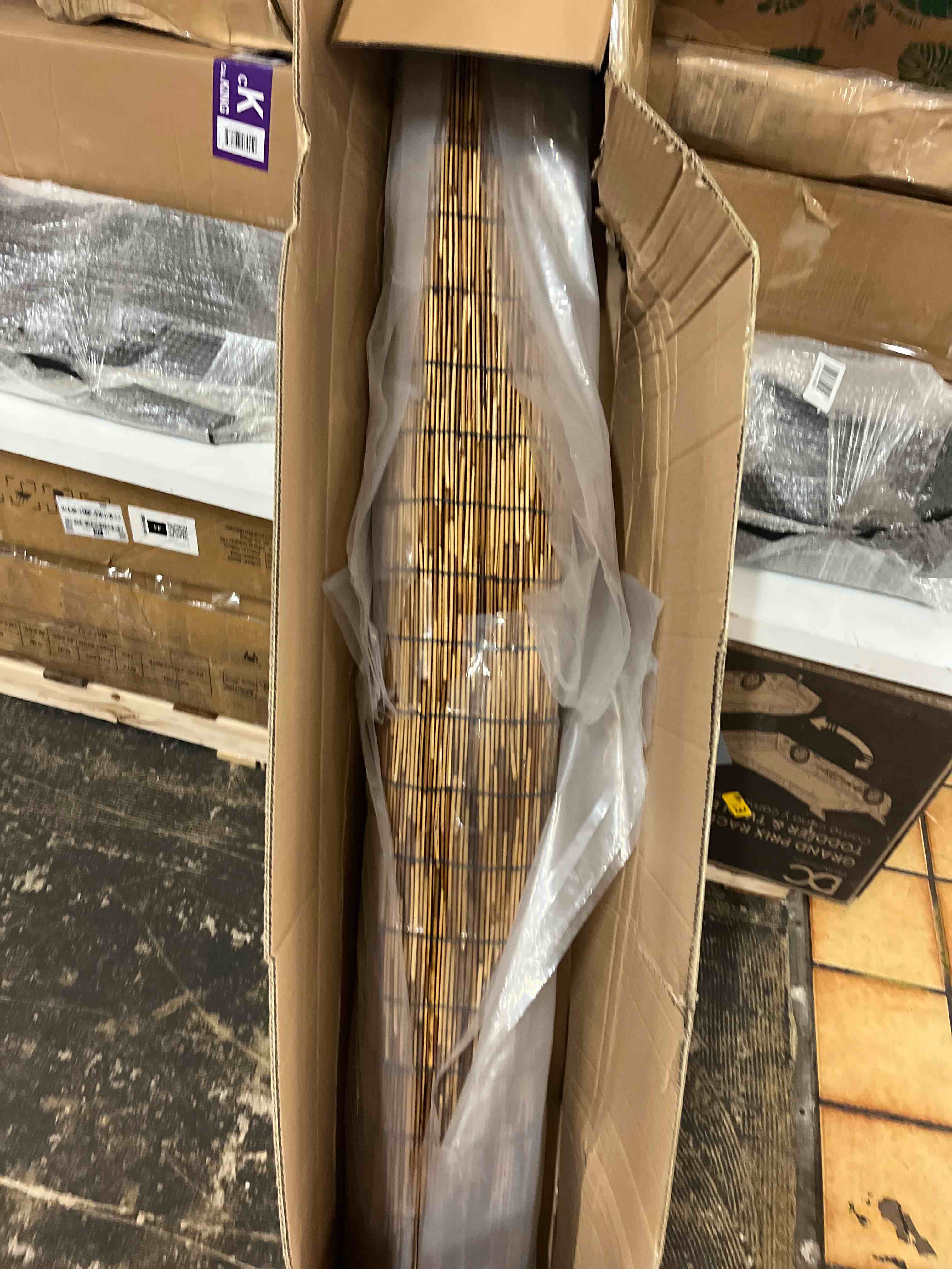 Condition photo showing New/Like New for retro bamboo roll up blinds, outdoor reed shades for patio & porch, waterproof roller window shades with lift, blackout privacy screen for home garden, 24" 36" 48" 60" 72" wide brown(72" w x 72" h)