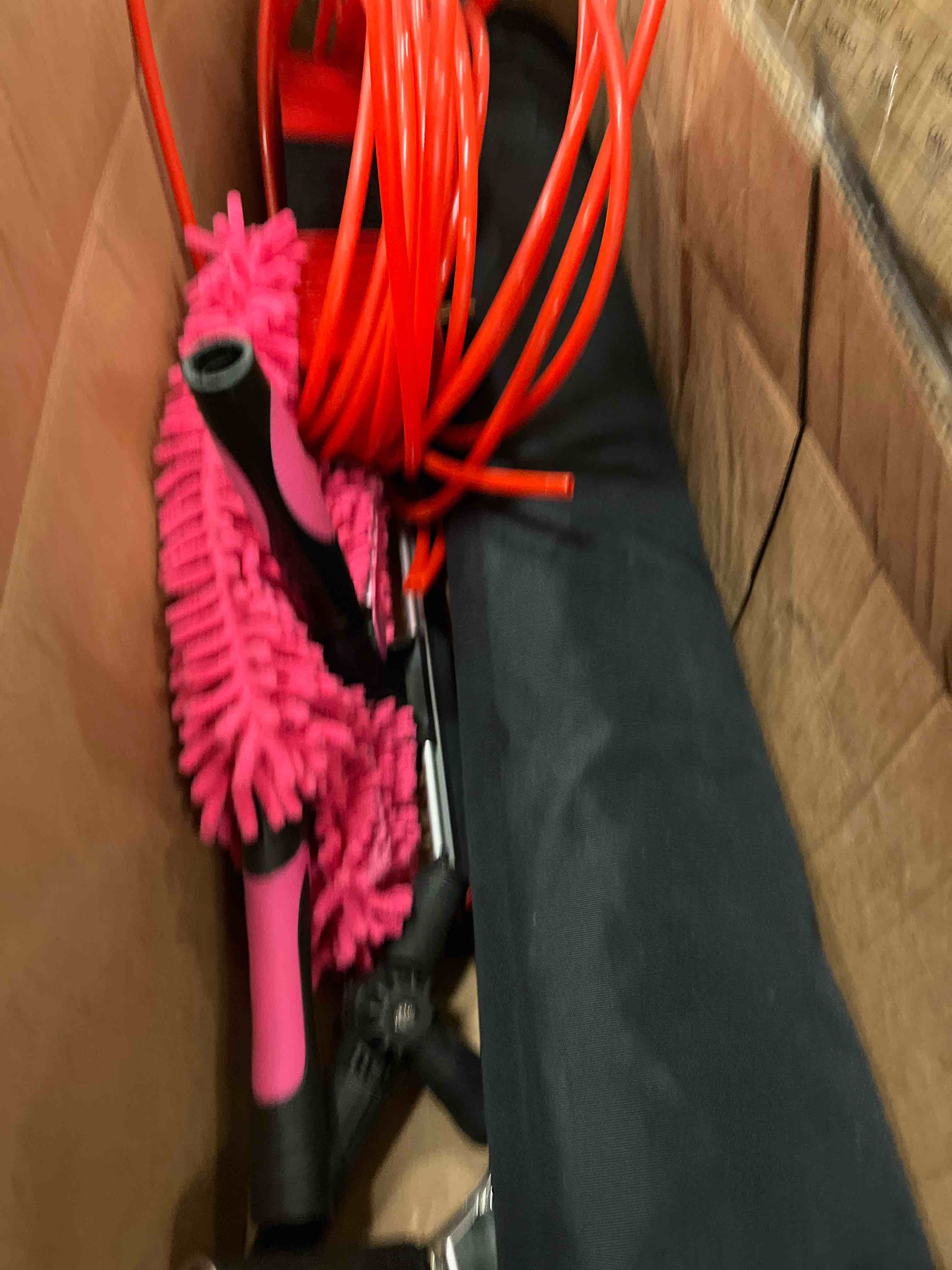 Condition photo showing Good Condition for autodeco car cleaning wash kit interior detailing cleaner kit with high power handheld vacuum, brush set, windshield tool, duster, towels, tire brush, complete car care tools, pink