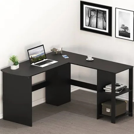 shw 51 x 59 inches l-shaped home office wood corner desk with box box file drawers, black
