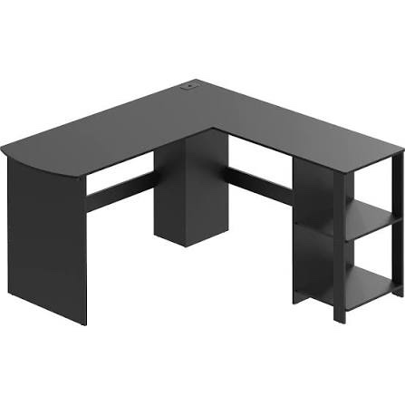 Condition photo showing New/Like New for shw 51 x 59 inches l-shaped home office wood corner desk with box box file drawers, black