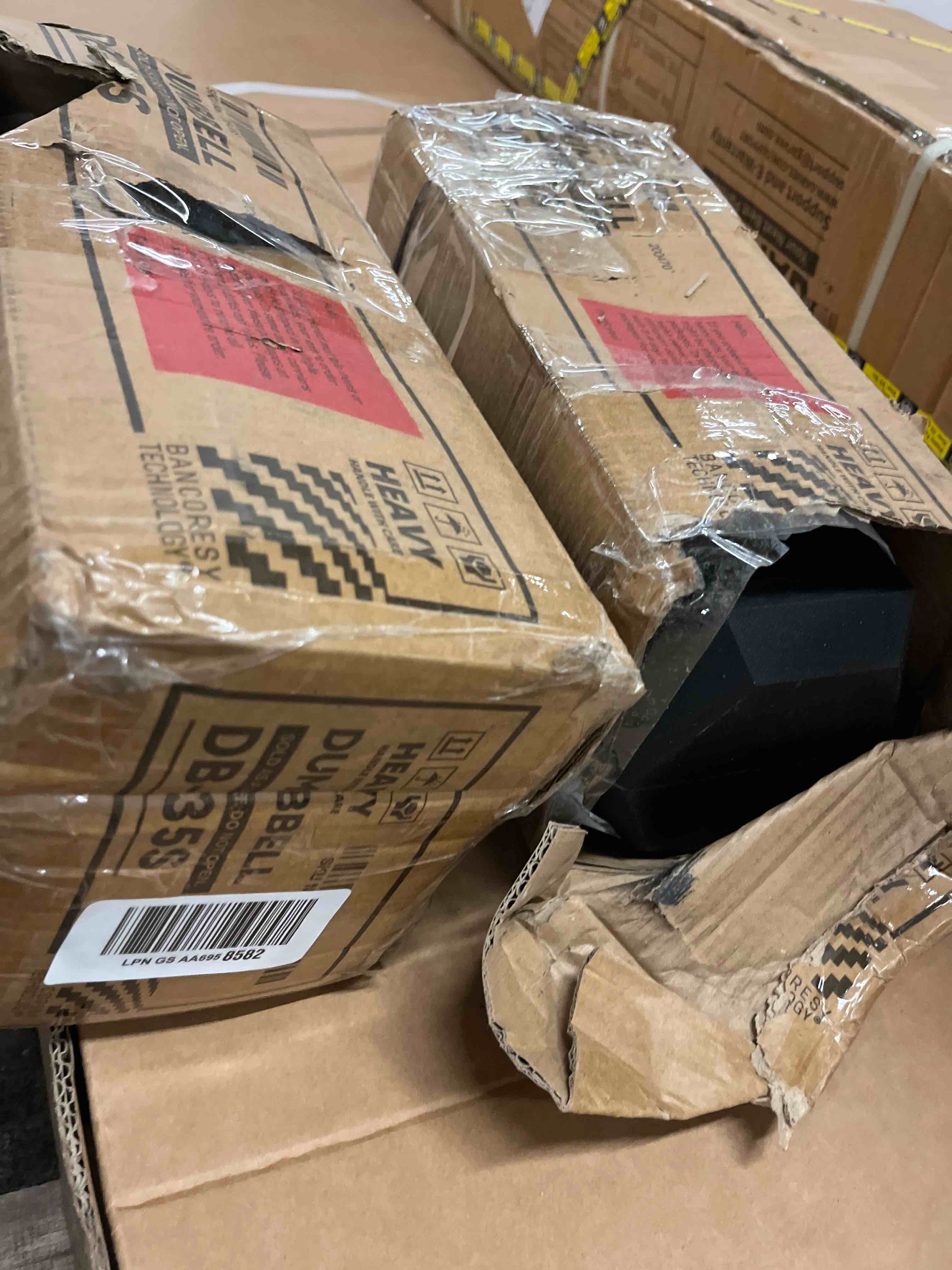 Condition photo showing New/Like New for balancefrom rubber encased hex dumbbells, 35 lbs pair, black