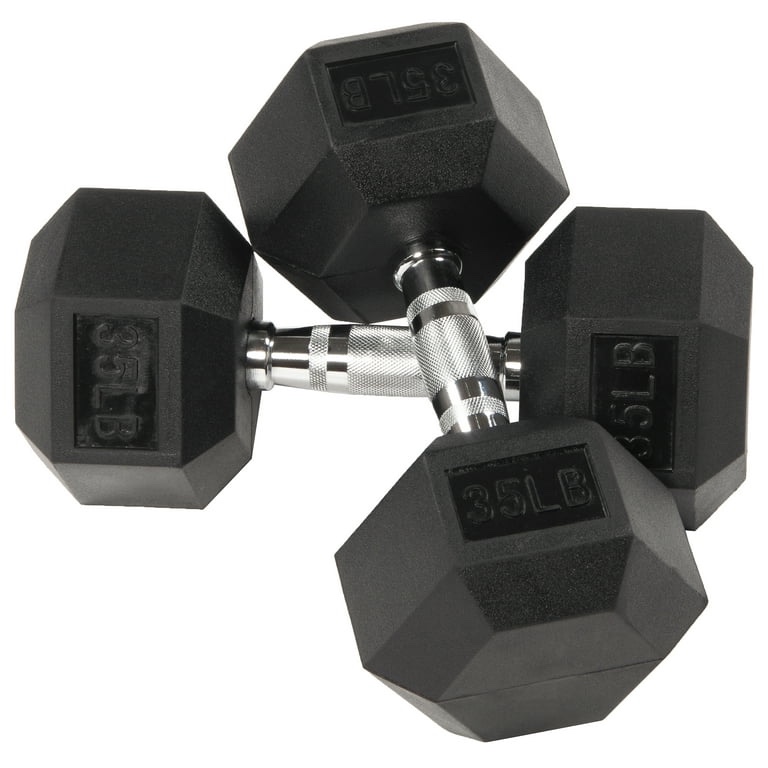 balancefrom rubber encased hex dumbbells, 35 lbs pair, black