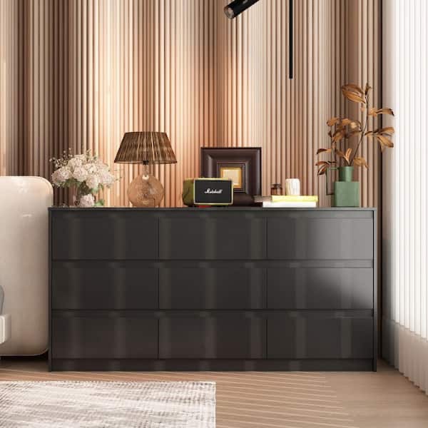9-Drawer Black Wood Dresser Chest of Drawer Modern Style 31.5 in. H x 63 in. W x 15.7 in. D