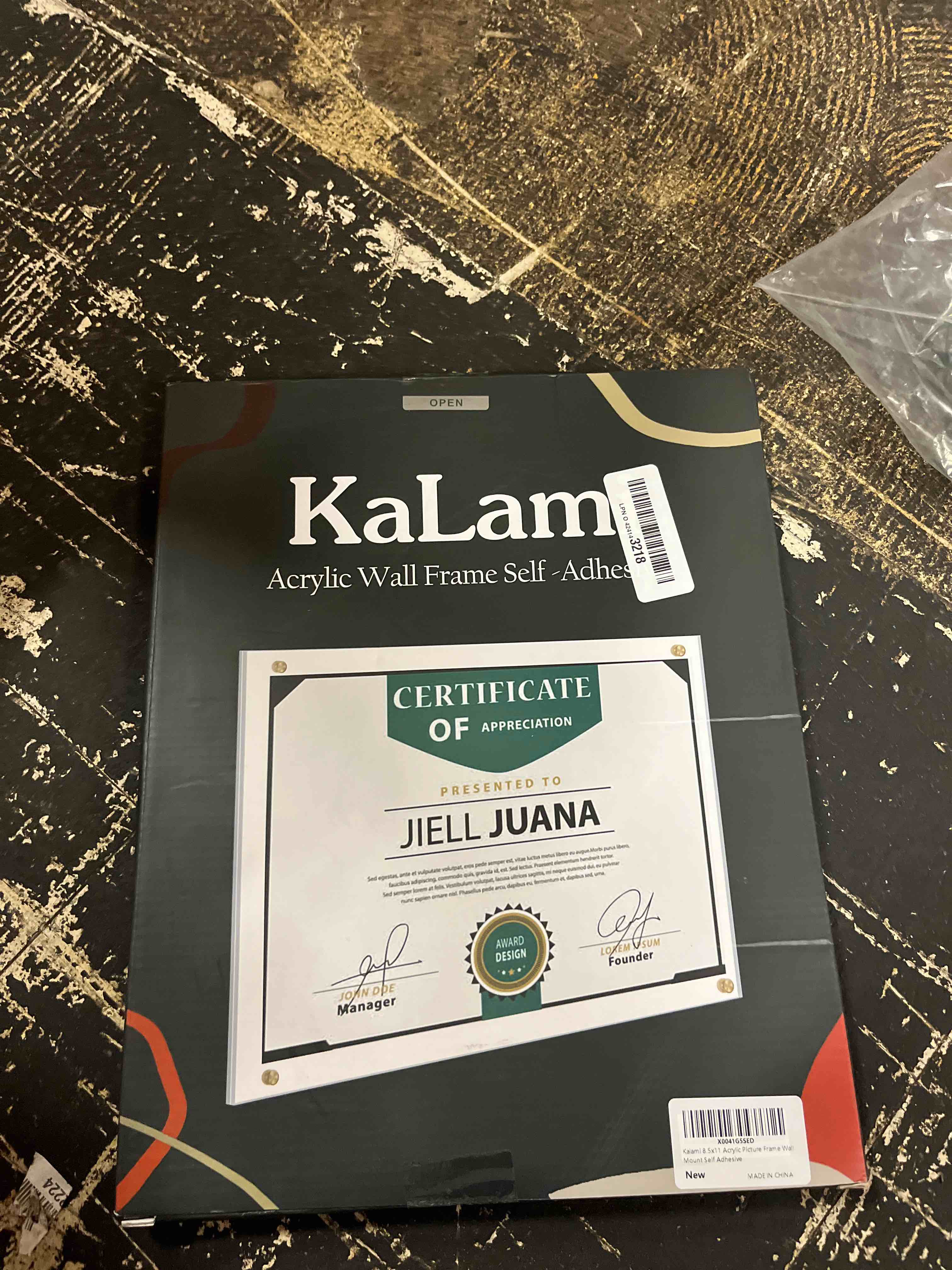Condition photo showing New/Like New for kalami 8.5x11 acrylic wall mount picture frame self adhesive, no drill floating frameless clear photo frame for artwork diploma certificate or a4 letter size document display-full frame is 10x13