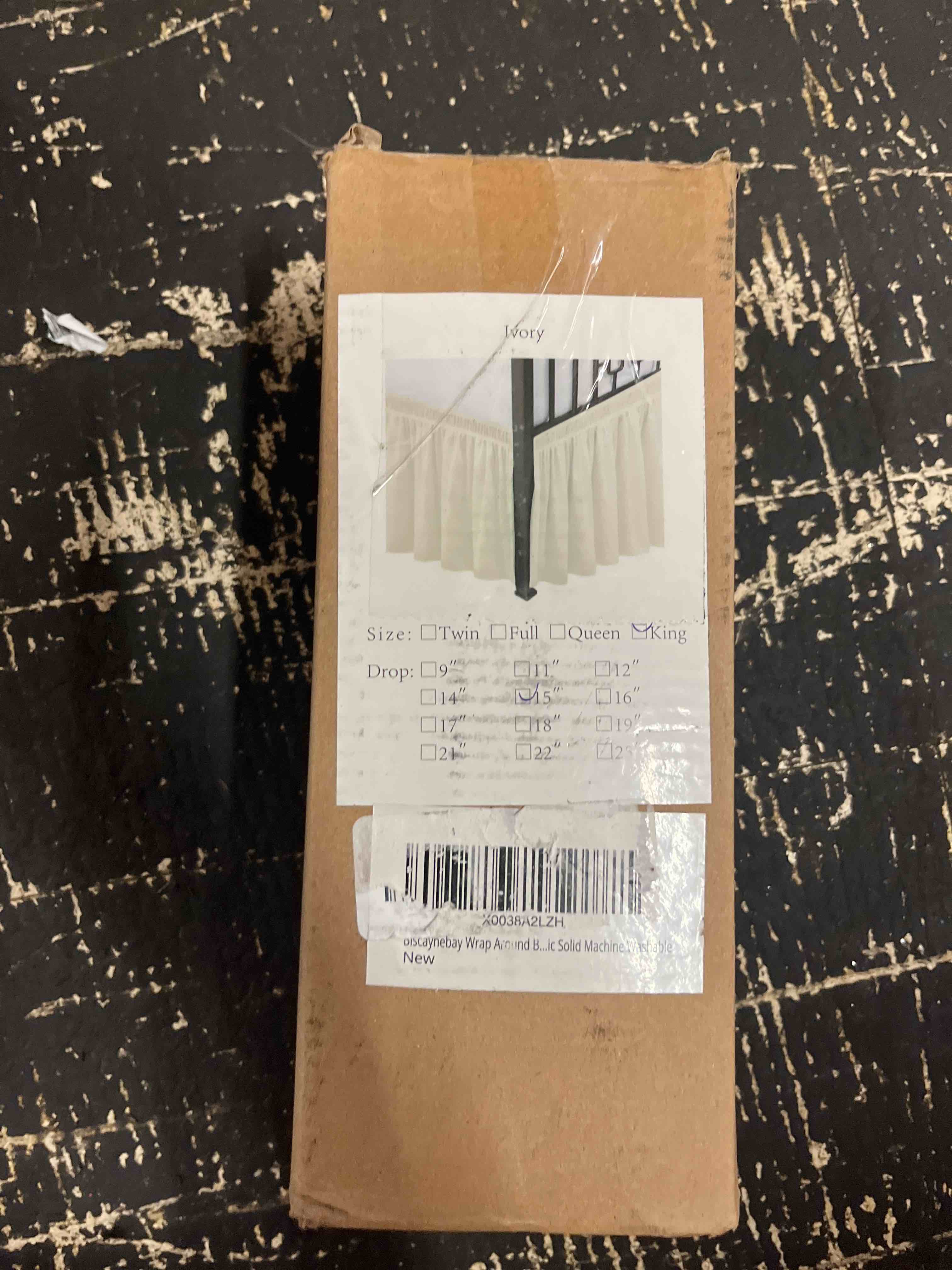 Condition photo showing New/Like New for biscaynebay wrap around bed skirts with split corners for king beds 15" drop, ivory adjustable elastic dust ruffles easy fit wrinkle resistant silky luxurious fabric machine washable