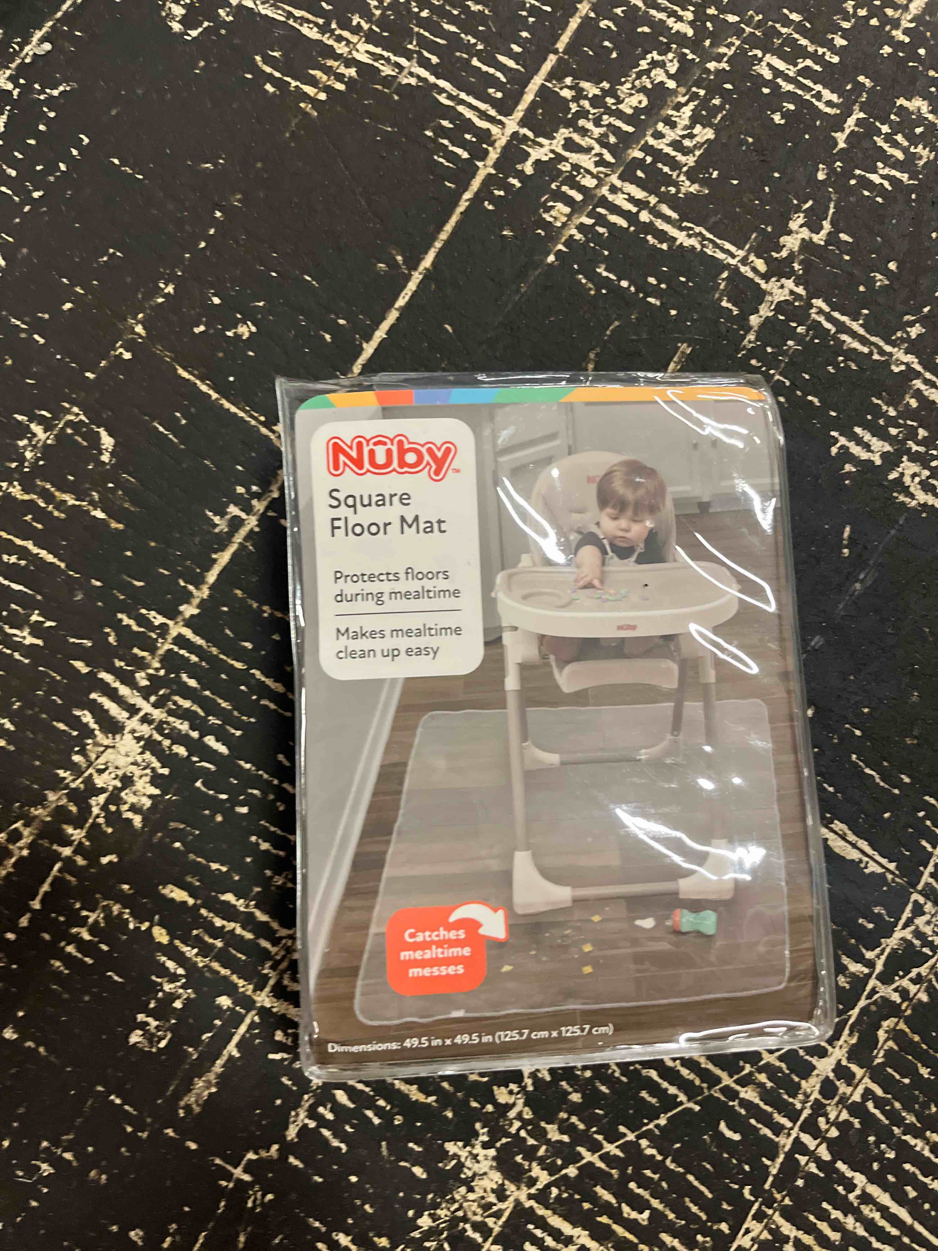 Condition photo showing New/Like New for nuby high chair square floor mat - waterproof and clear floor mat - protects floor from spills and messes - 49.5" x 49.5"